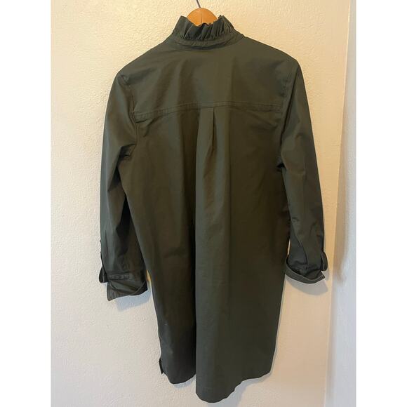 Women's Banana Republic Ruffle Neck Shirt Dress Green Button Down Size Large - Picture 2 of 4